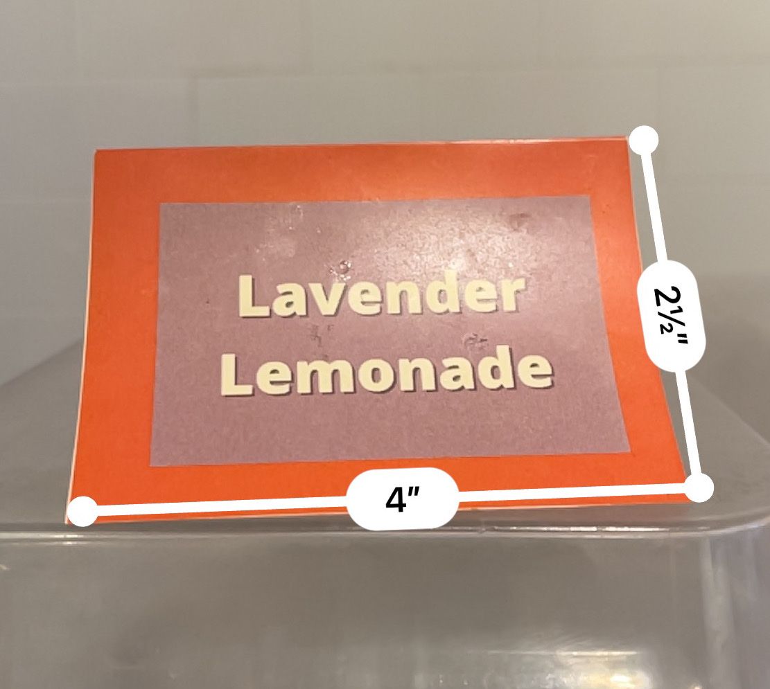 Trifold paper sign that reads lavender lemonade 