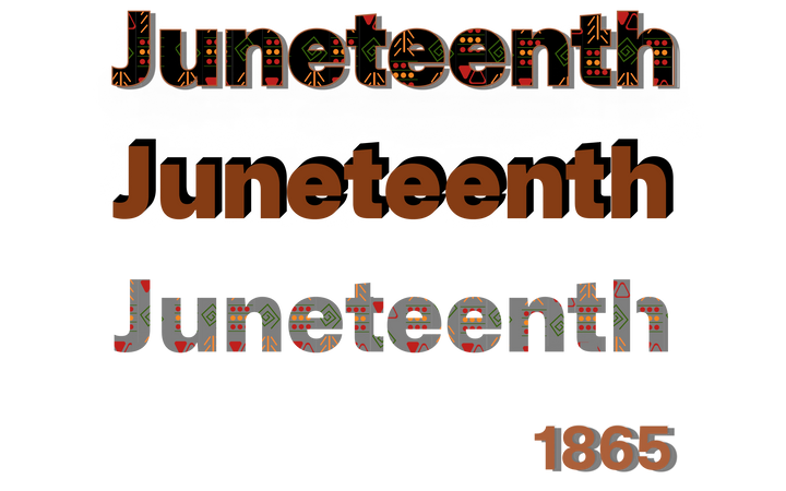 Juneteenth written three times with 1865 underneath. 